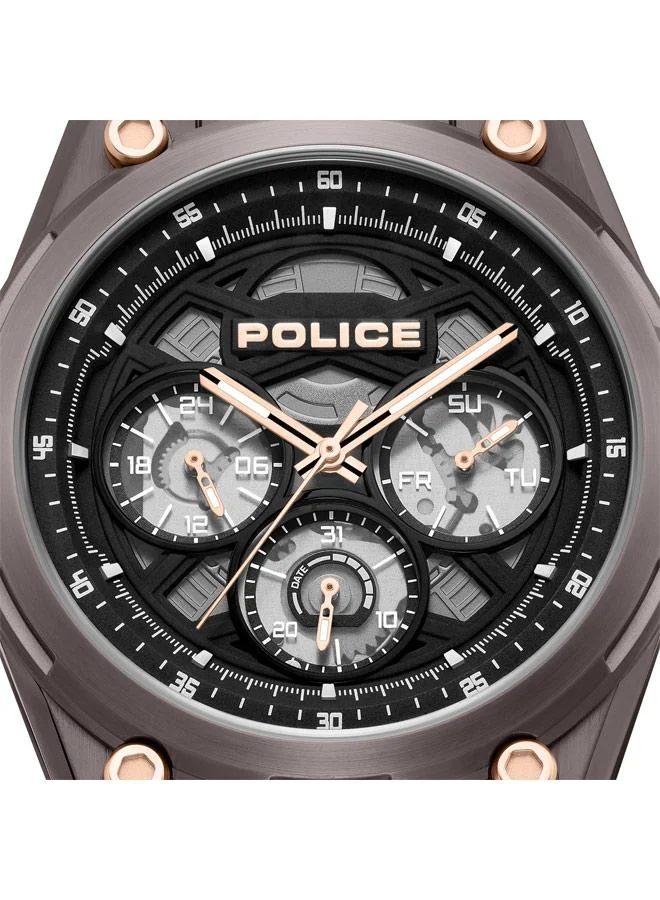 Police brown Men's Dominion Black Dial Silicone Strap Multifunction Watch for Men, 45mm for Men | Best Price UAE